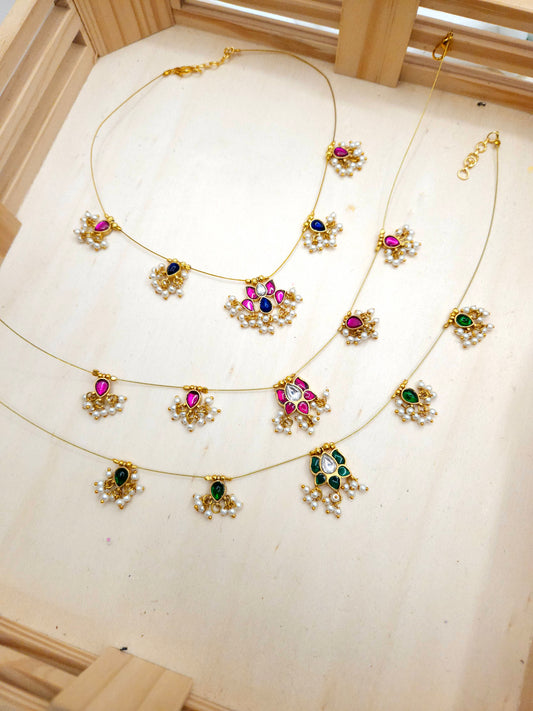 Lotus jadau kundan invisible necklace