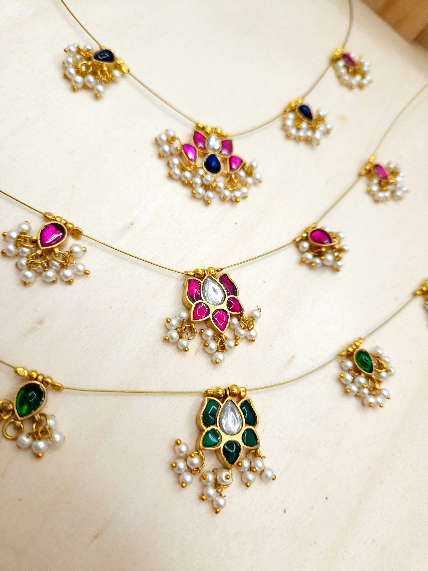 Lotus jadau kundan invisible necklace