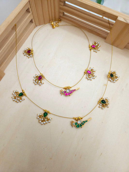 Bird jadau kundan invisible necklace