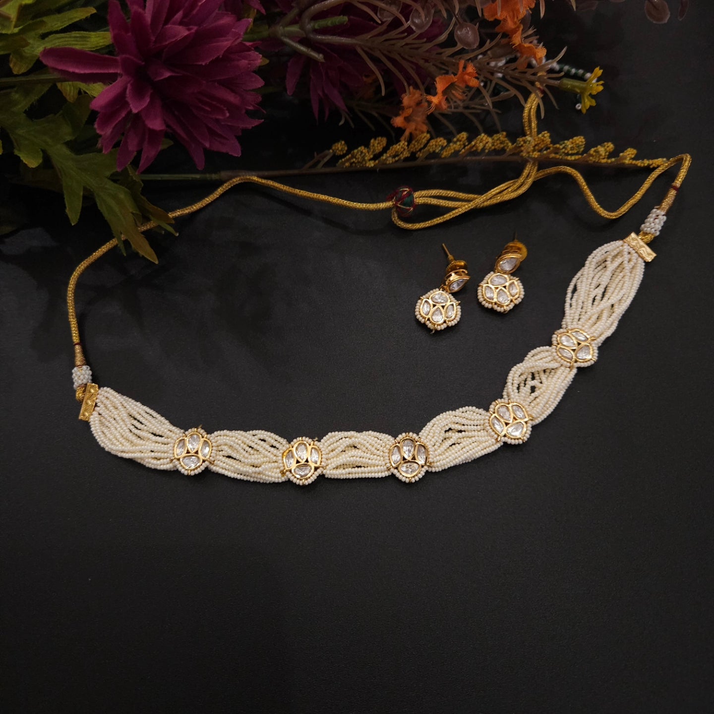 Aanshi polki pearl choker necklace set