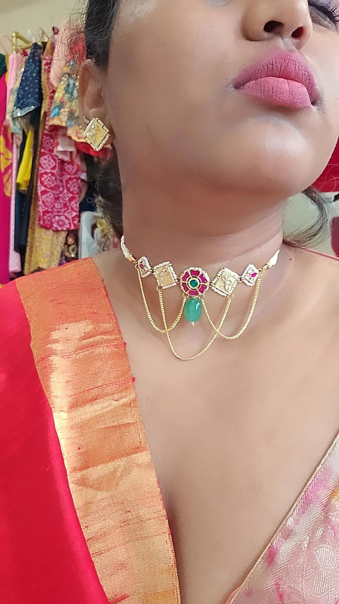 Aarvi pachi kundan necklace set