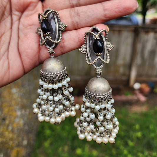 Maithri silver alike jhumka earrings