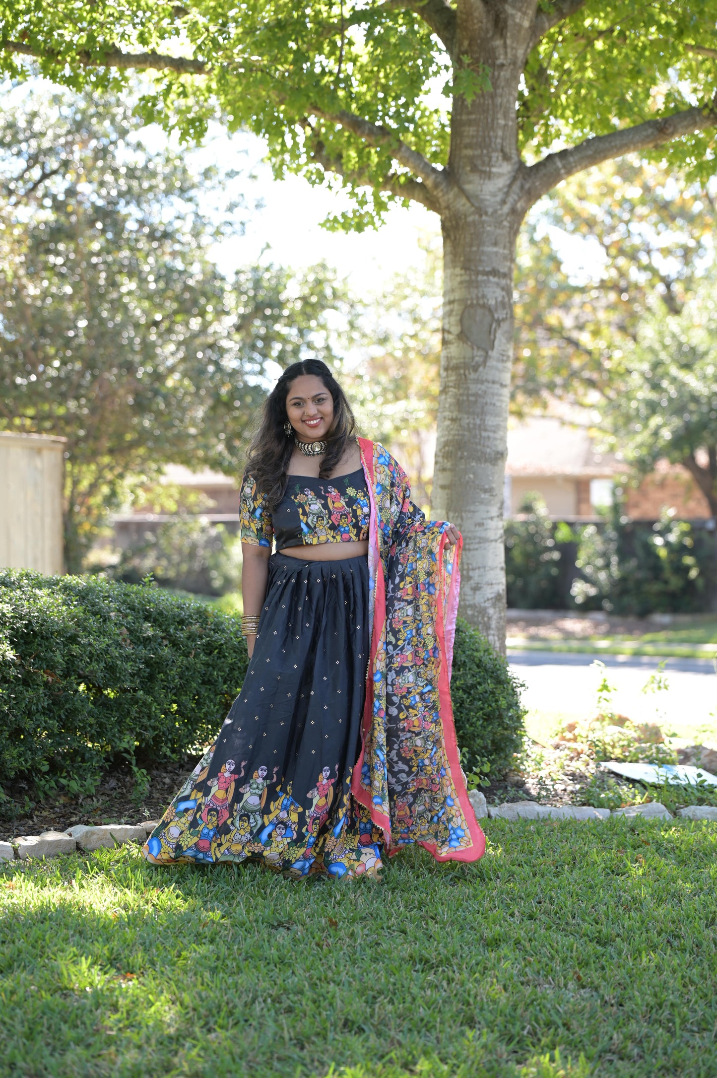 Kalamkari silk lehanga set(black)