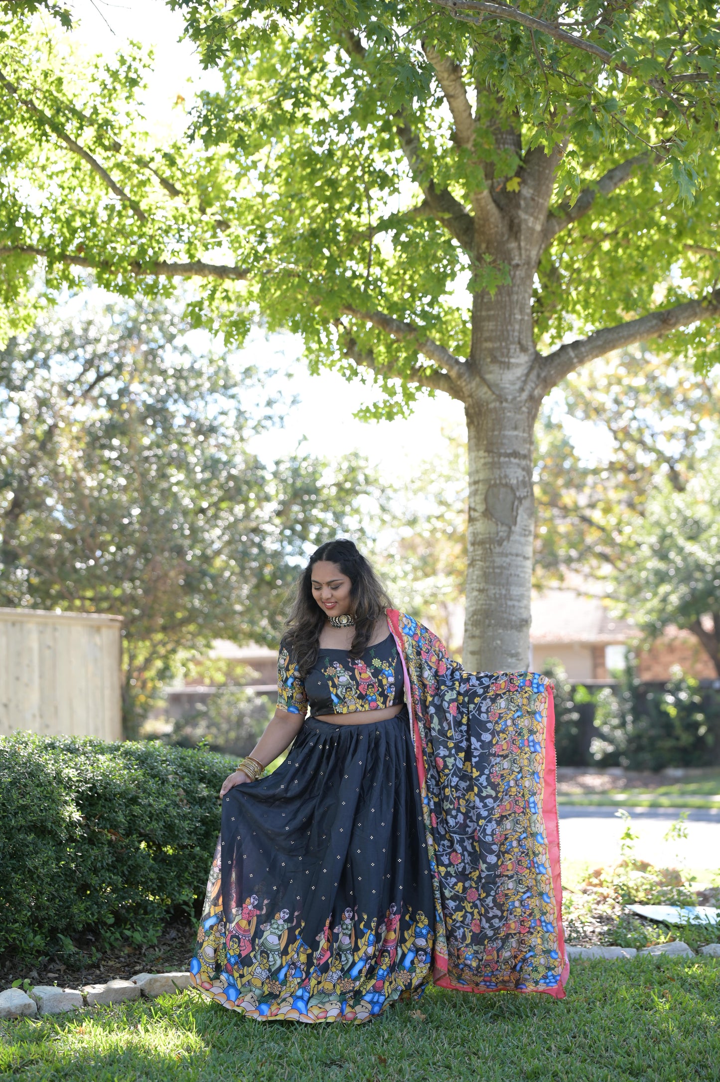 Kalamkari silk lehanga set(black)