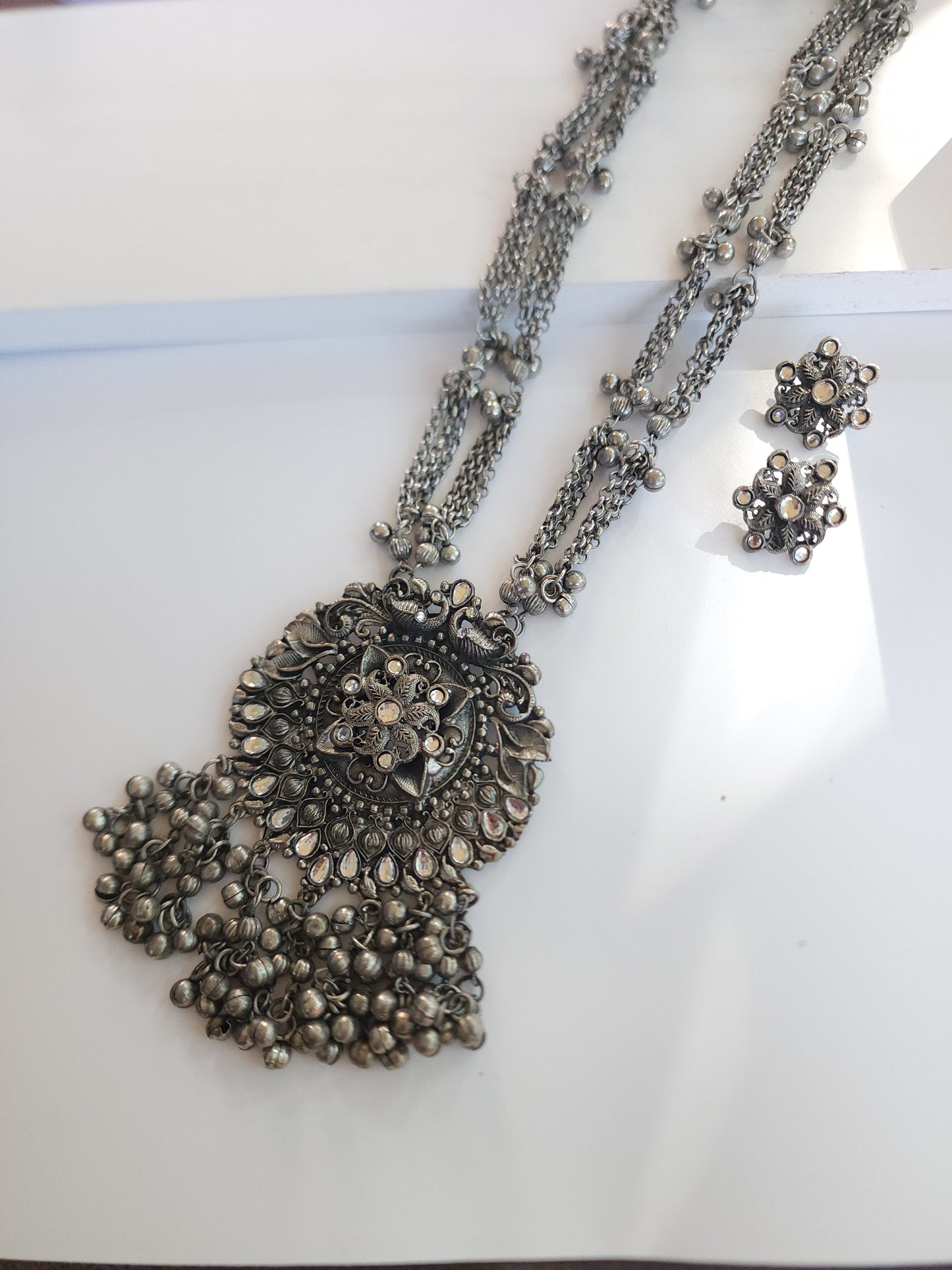 Statement black metal Oxidized necklace set