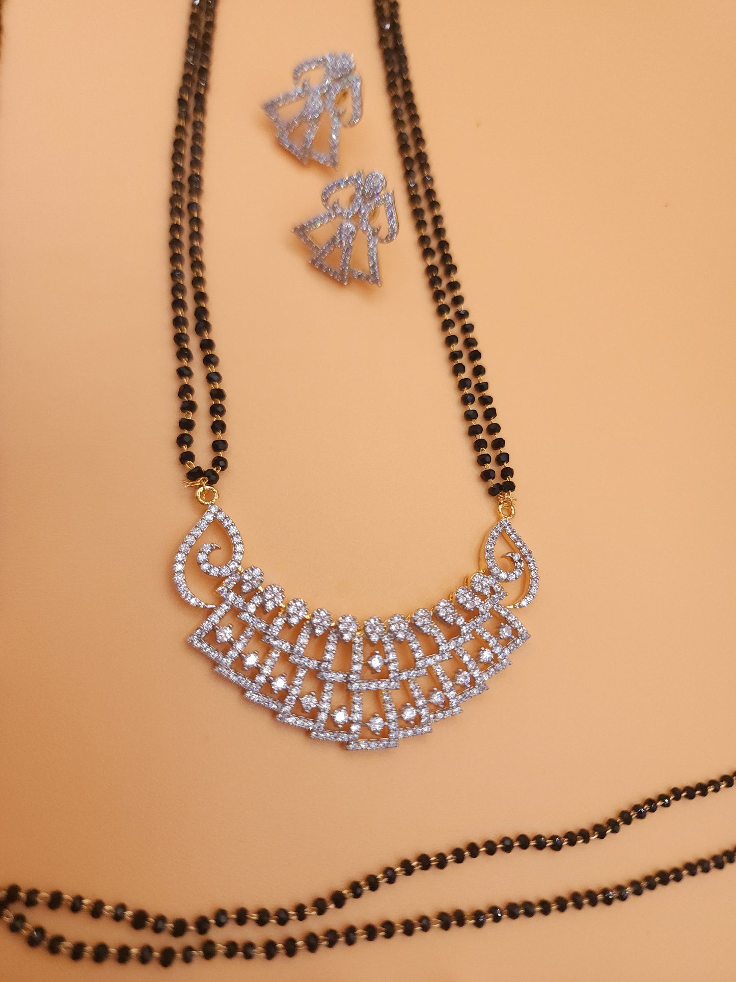 Bhavani Gold plated black bead necklace set