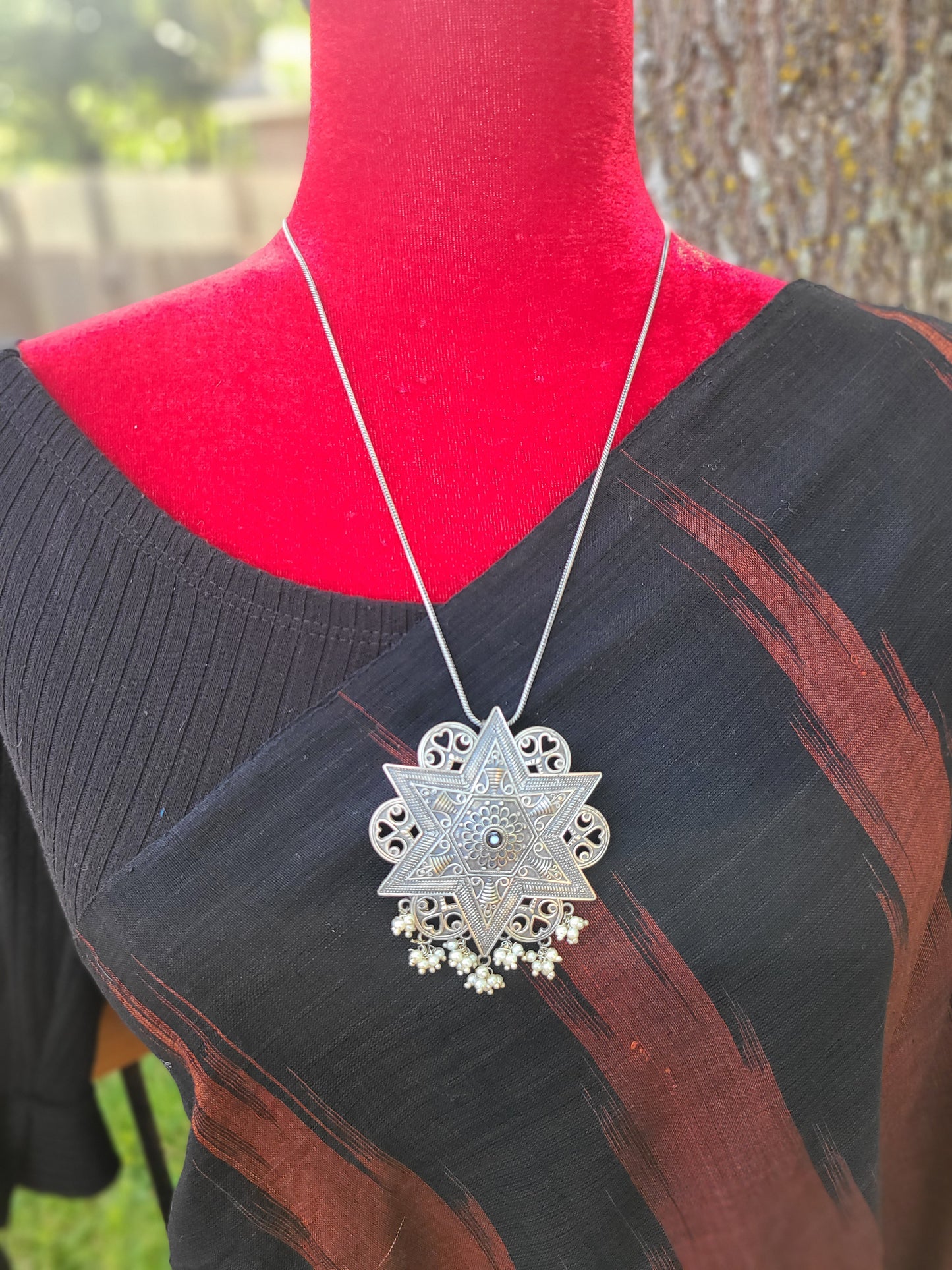 Antique Indian Traditional Silver look alike Necklace and Earrings, Pendant Necklace Fusion Necklace Indian jewelry Dual tone silver alike necklace