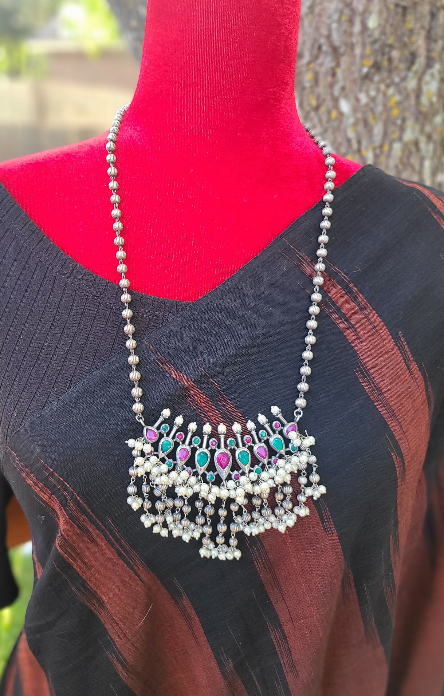 Antique Indian Traditional Silver look alike Necklace and Earrings, Pendant Necklace Fusion Necklace Indian jewelry Dual tone silver alike necklace