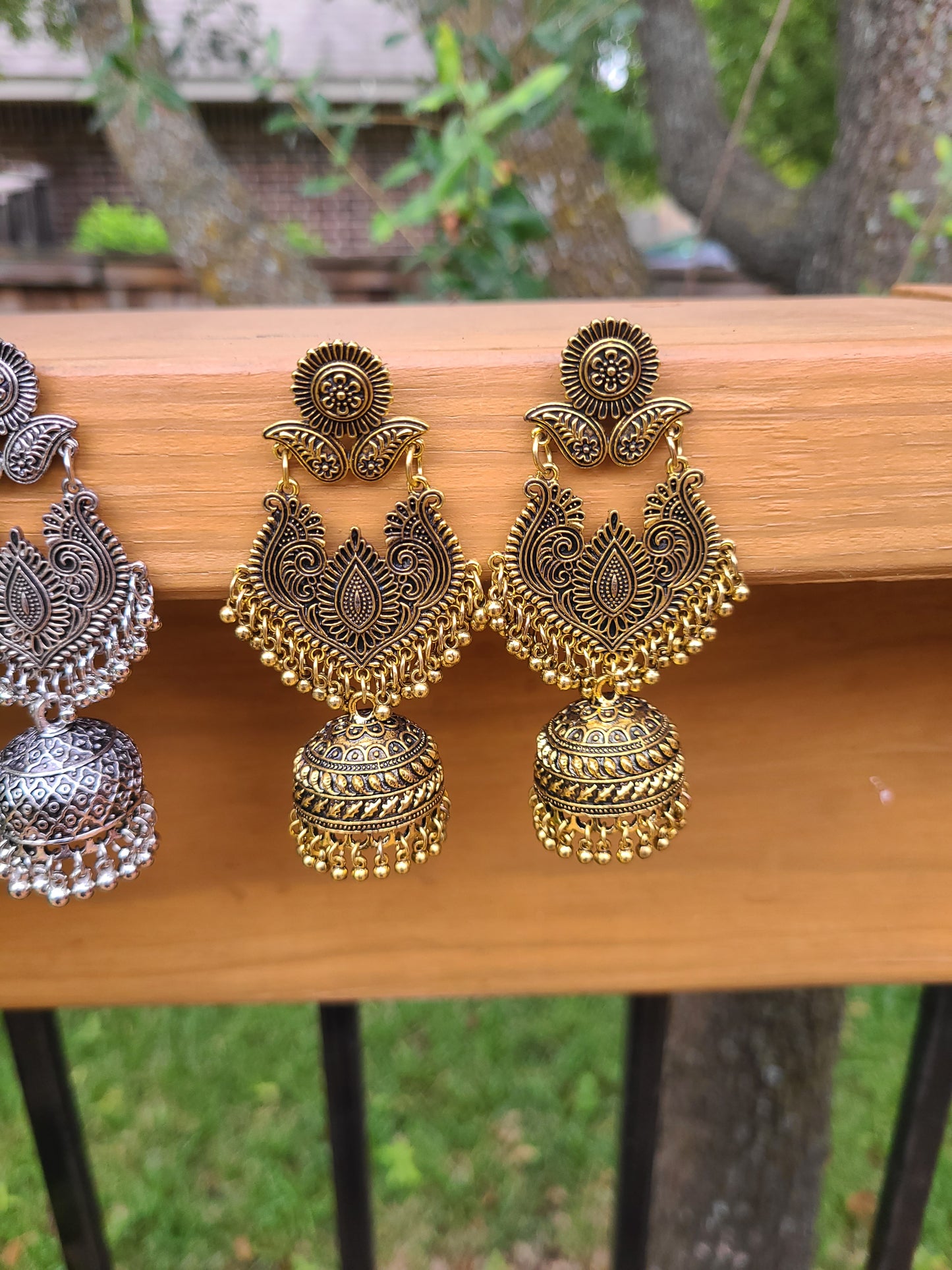 Antique silver tone jhumka earrings