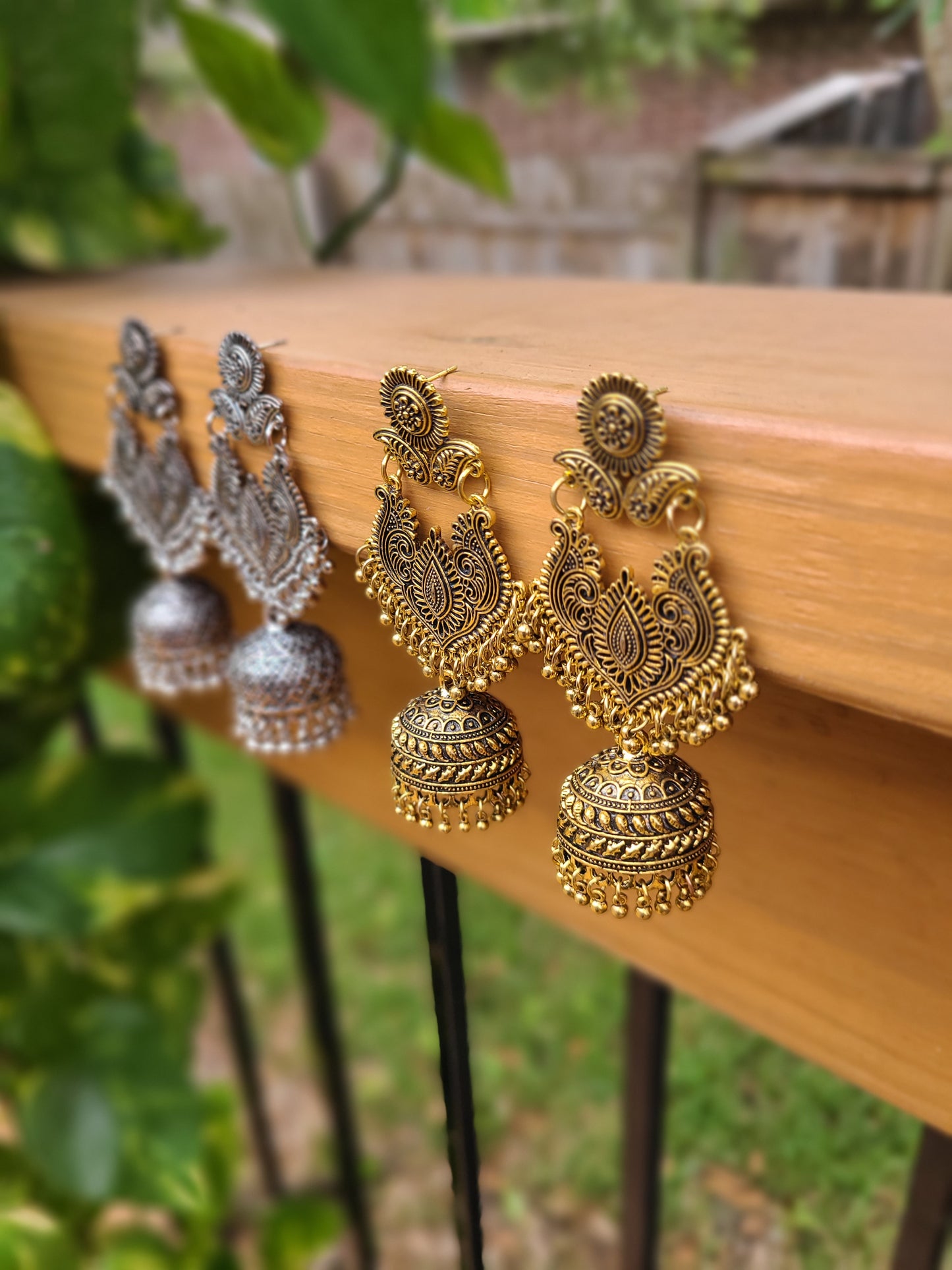 Antique silver tone jhumka earrings