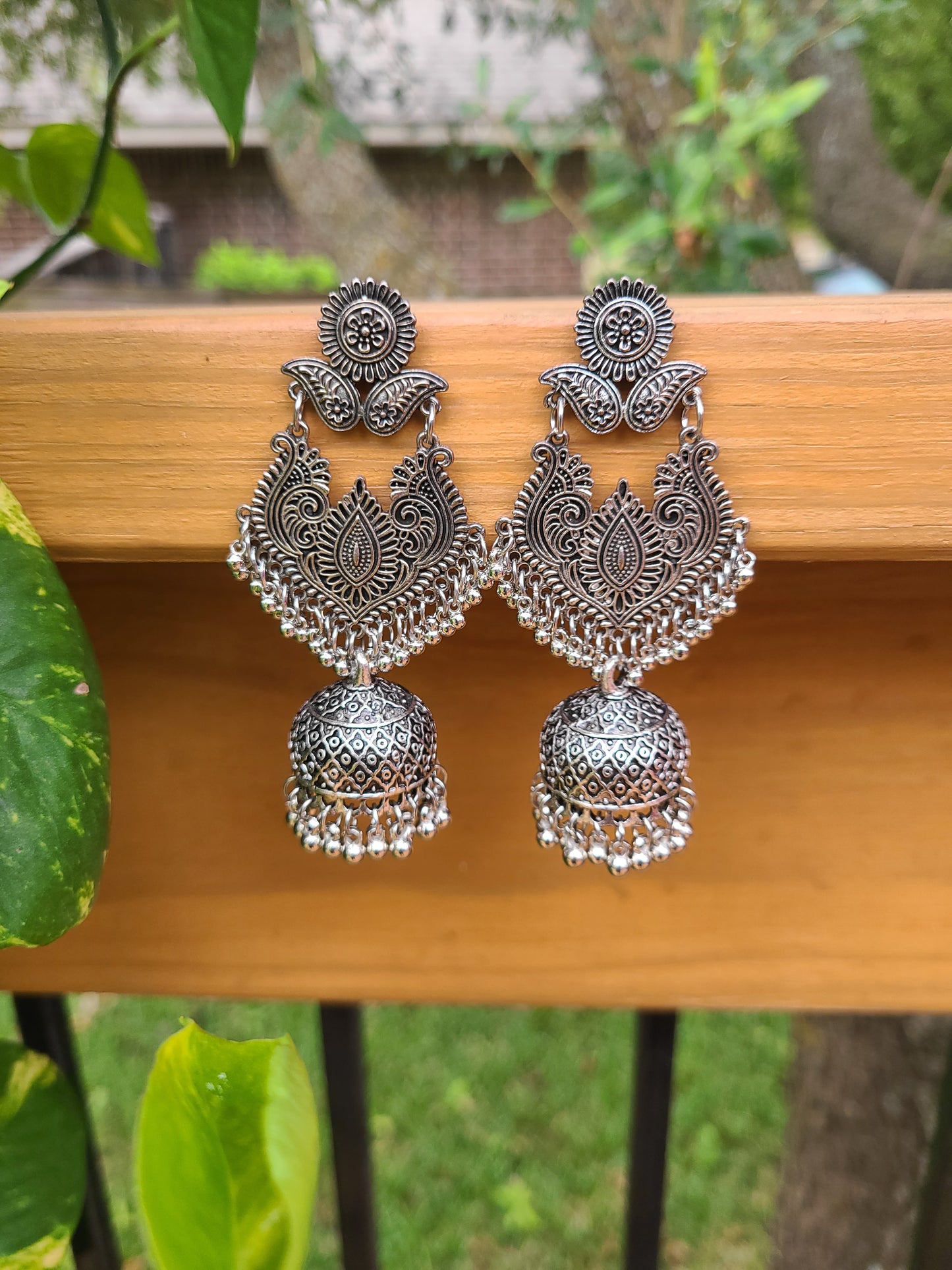 Antique silver tone jhumka earrings