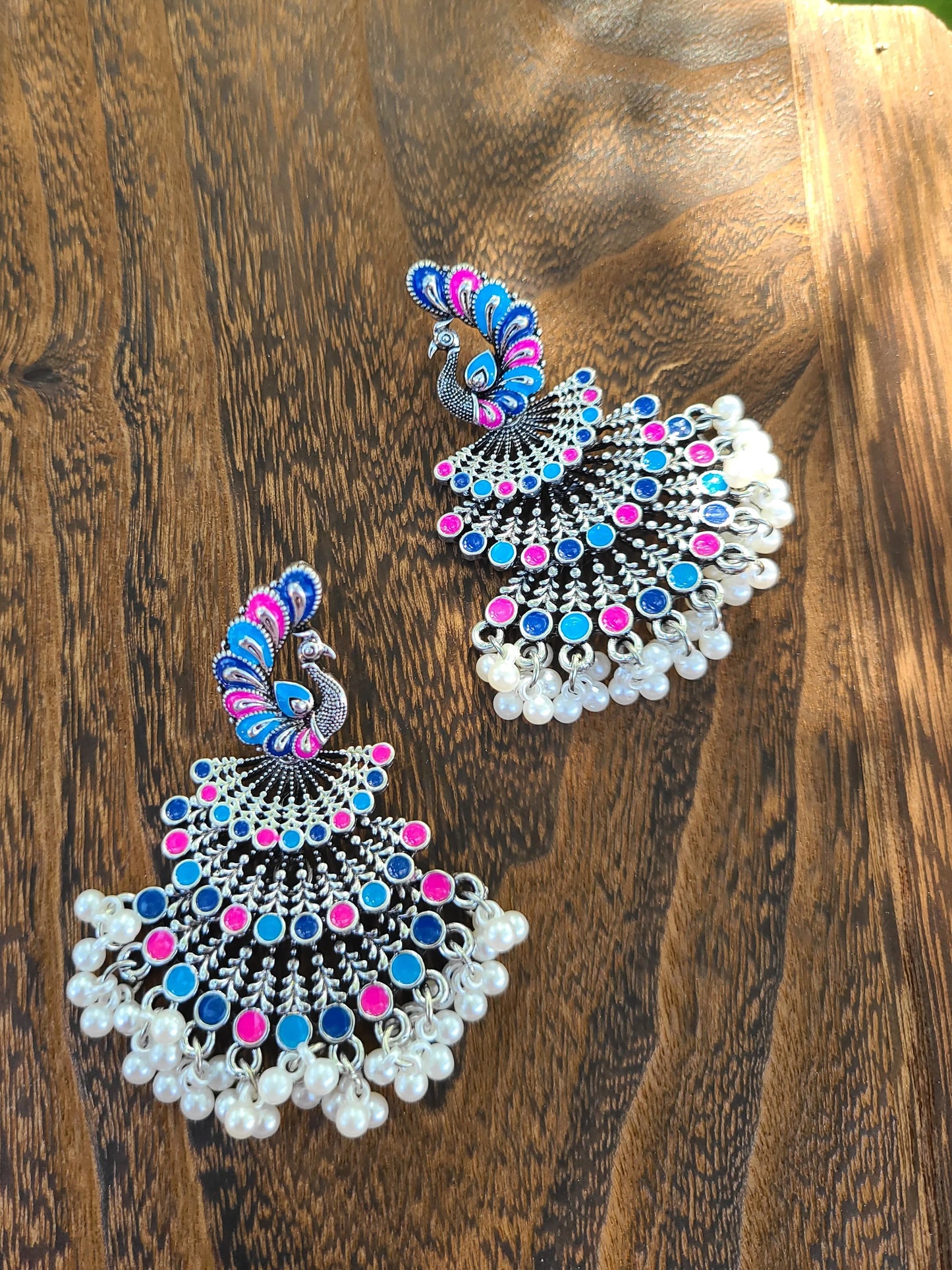 Layered peacock enamel painted earrings