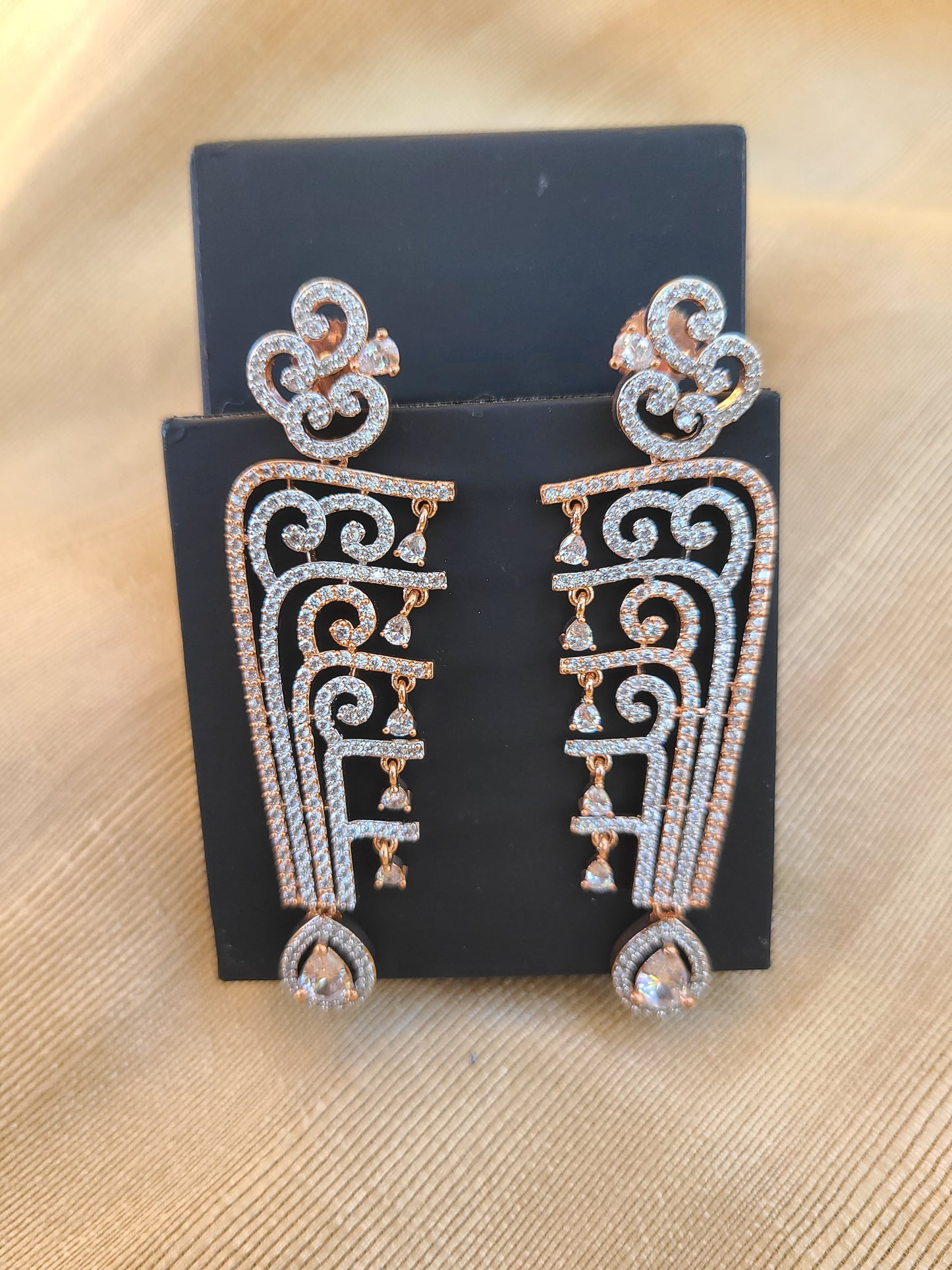 Rosegold and silver dualtone CZ earrings