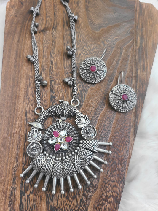 Malia Handmade Silver alike pendant necklace set