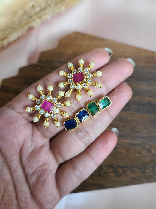 Kranthi Gold plated large changeable stud earrings