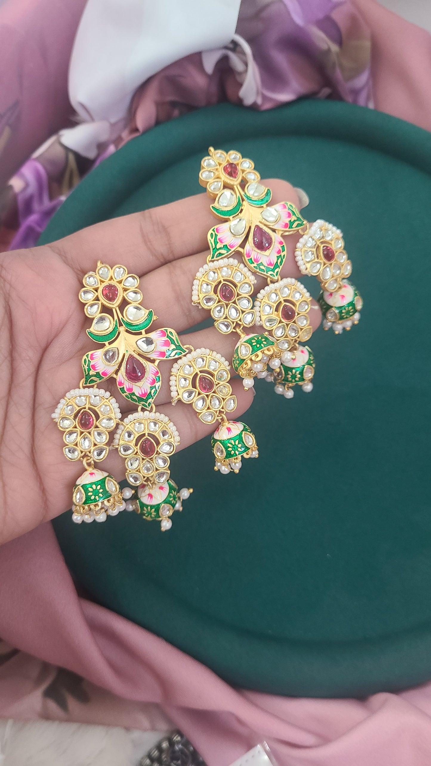 Meena handpainted Jhumka earrings