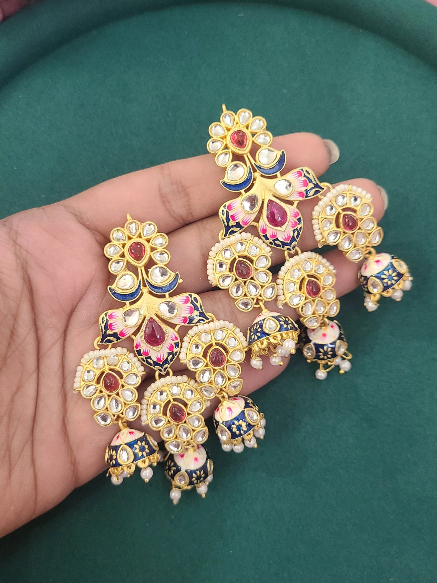 Meena handpainted Jhumka earrings