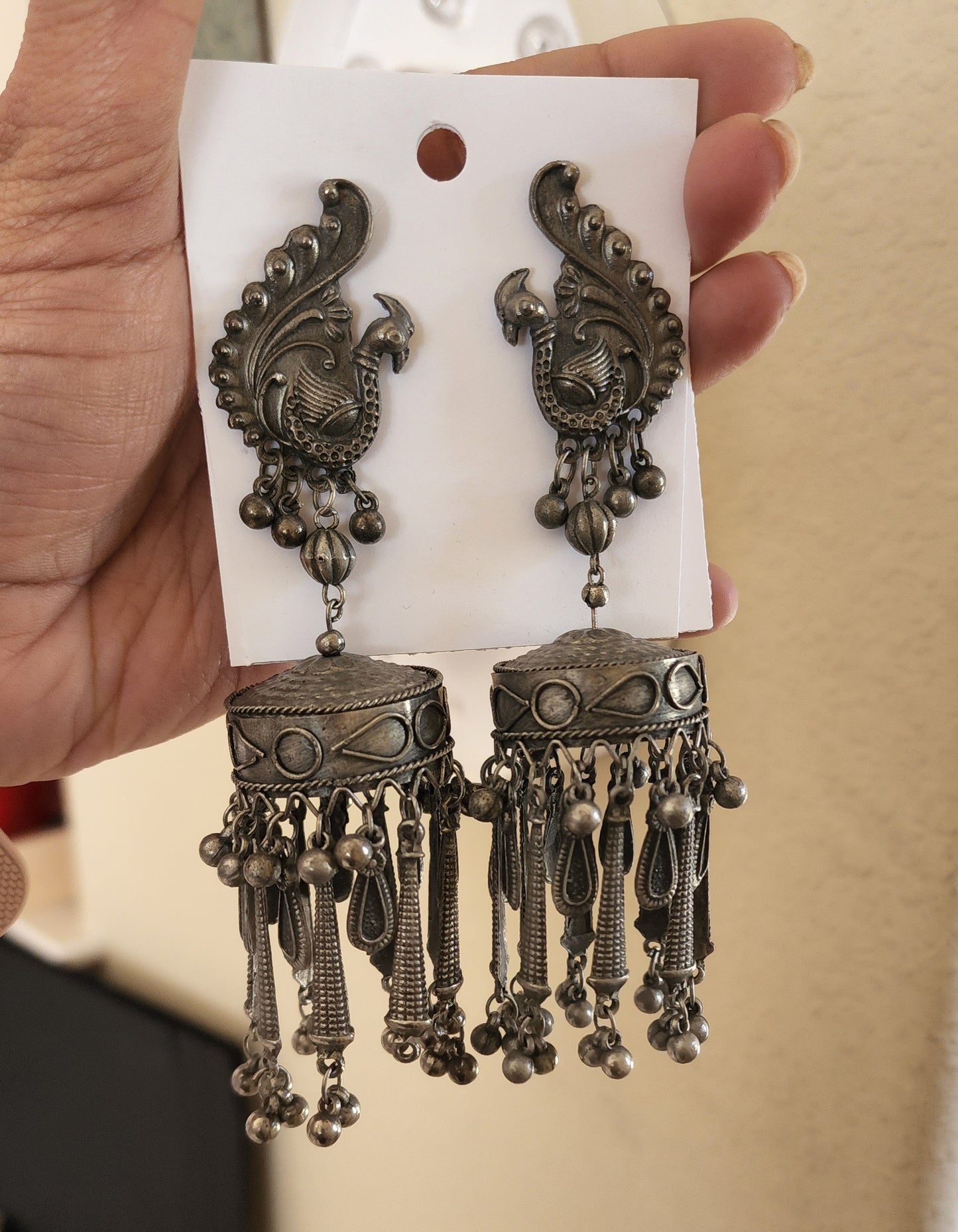 Black metal large jhumka earrings