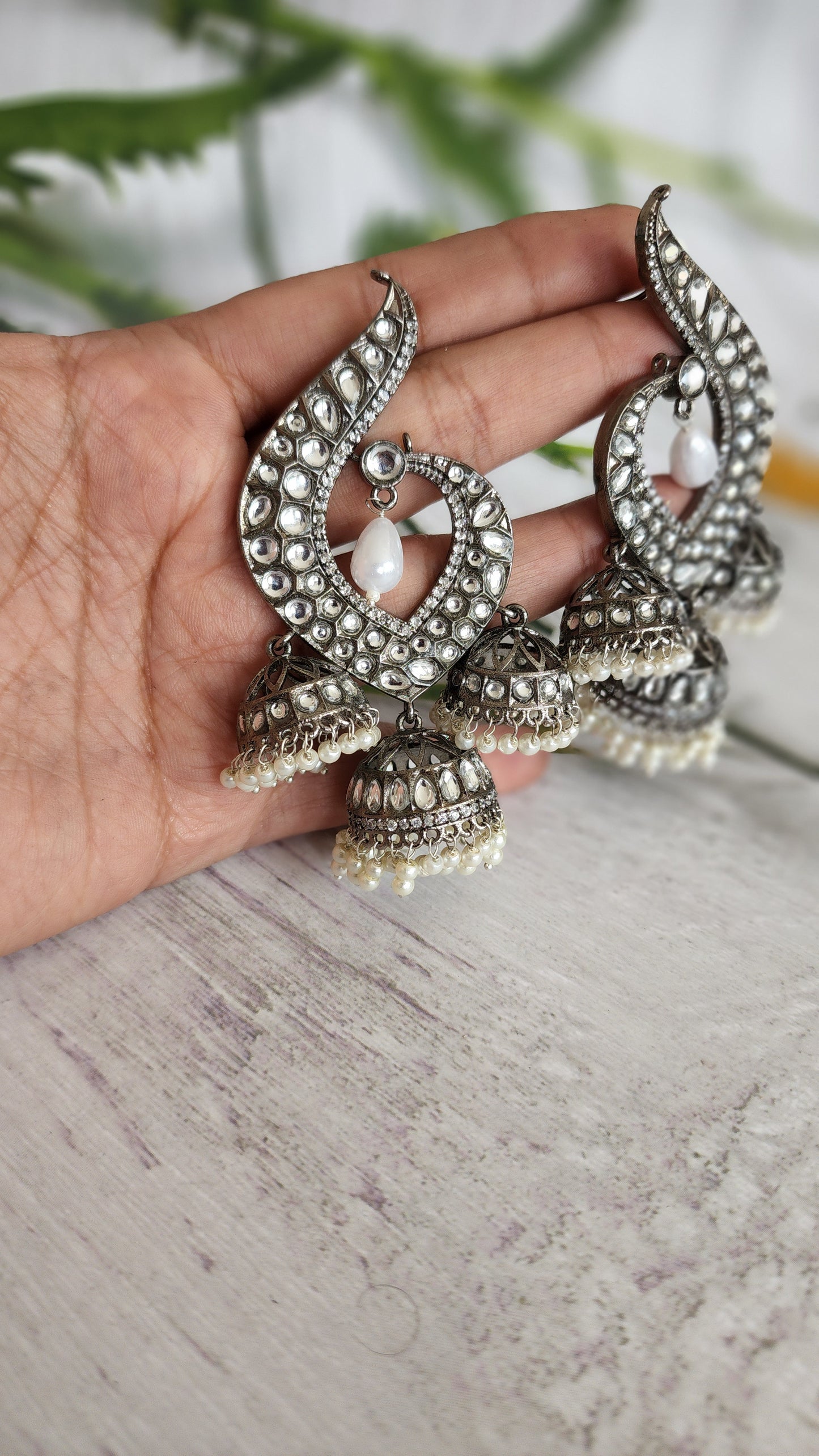 Antique silver tone jhumka earrings