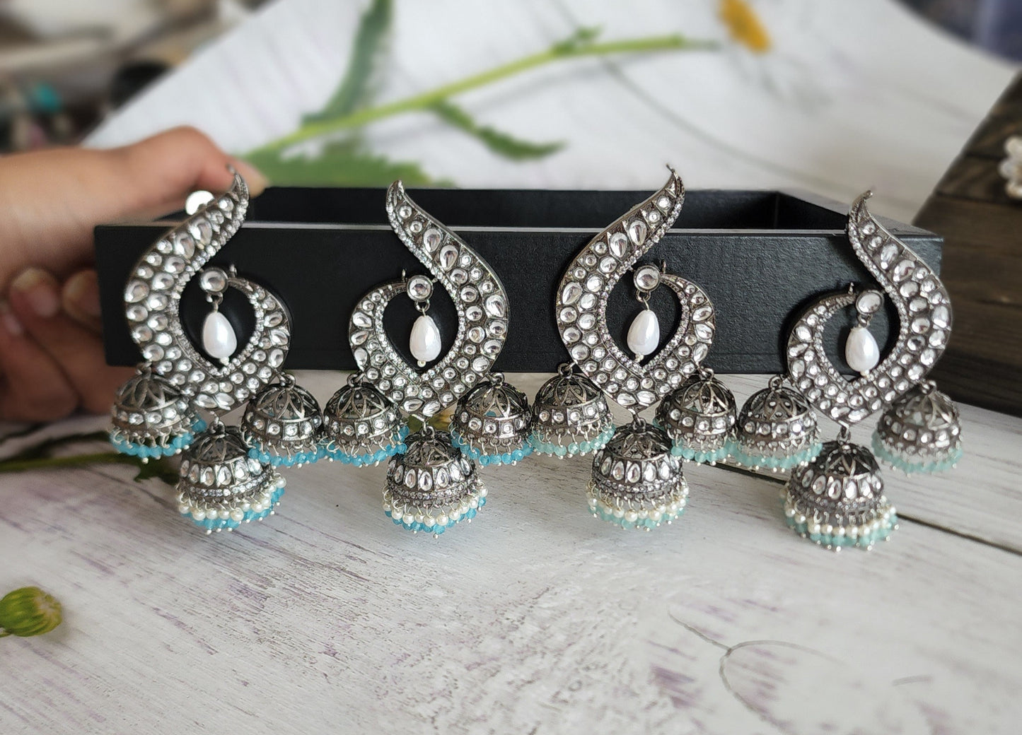 Antique silver tone jhumka earrings