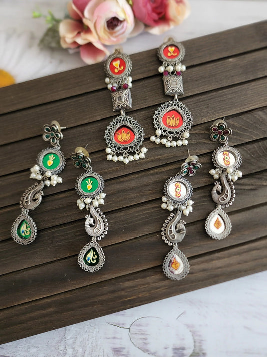 Long mirror handpainted jhumka earrings