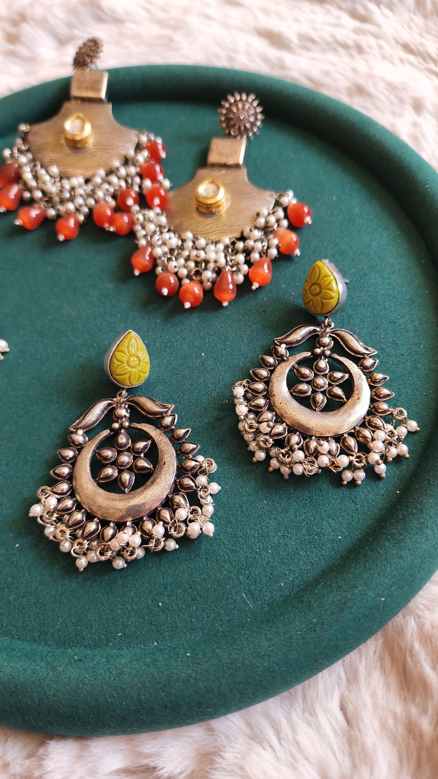 Statement chandbali silver alike earrings collection