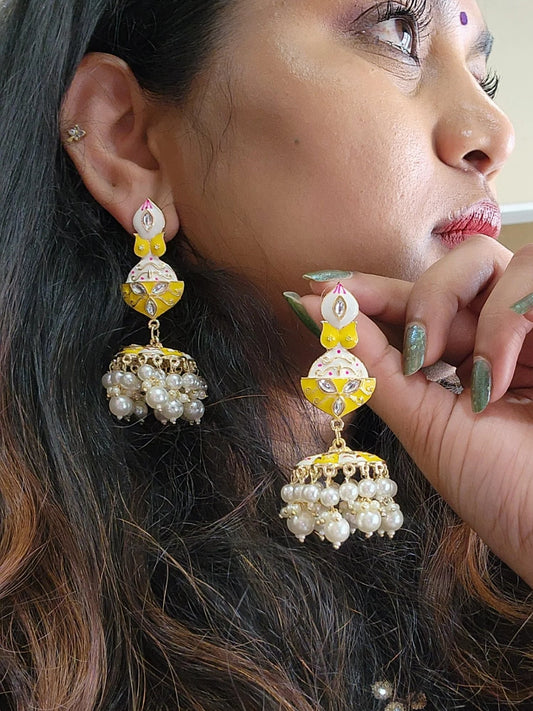 Meenakari handpainted jhumka earrings