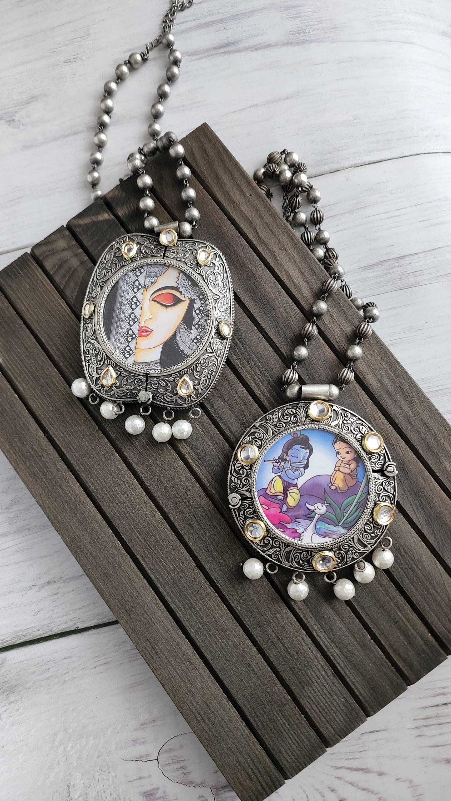 Krishna Handpainted fusion pendant necklace set