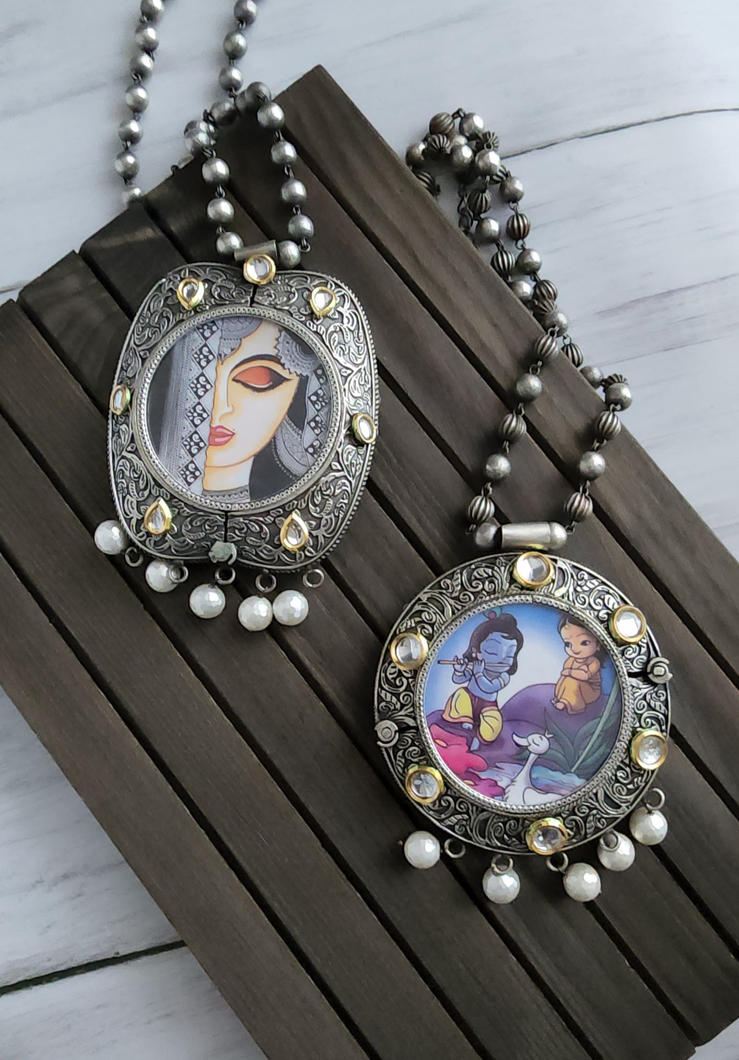 Krishna Handpainted fusion pendant necklace set