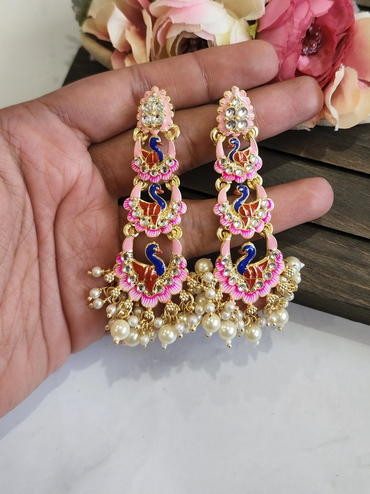 Meenakari handpainted chandbali earrings