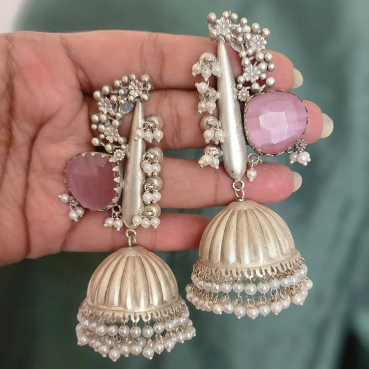 925 silver polish fusion jhumka earrings