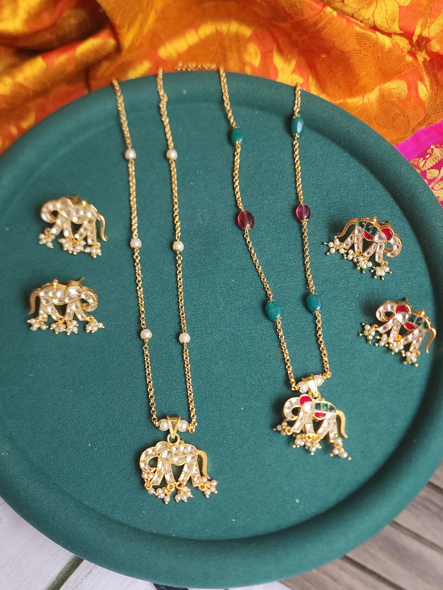 Elephant pachi kundan necklace set