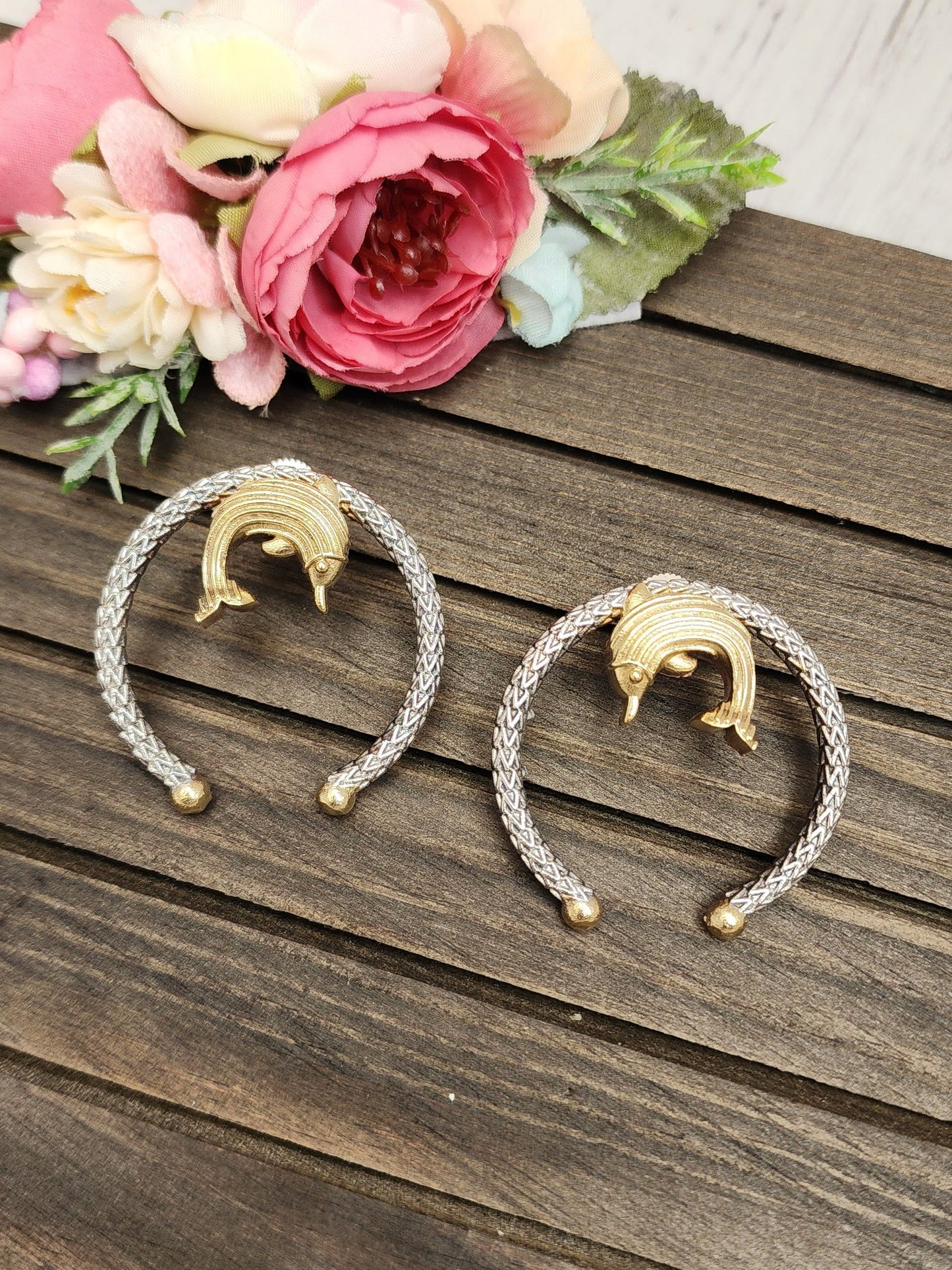 Fish unique dual tone silveralike earrings