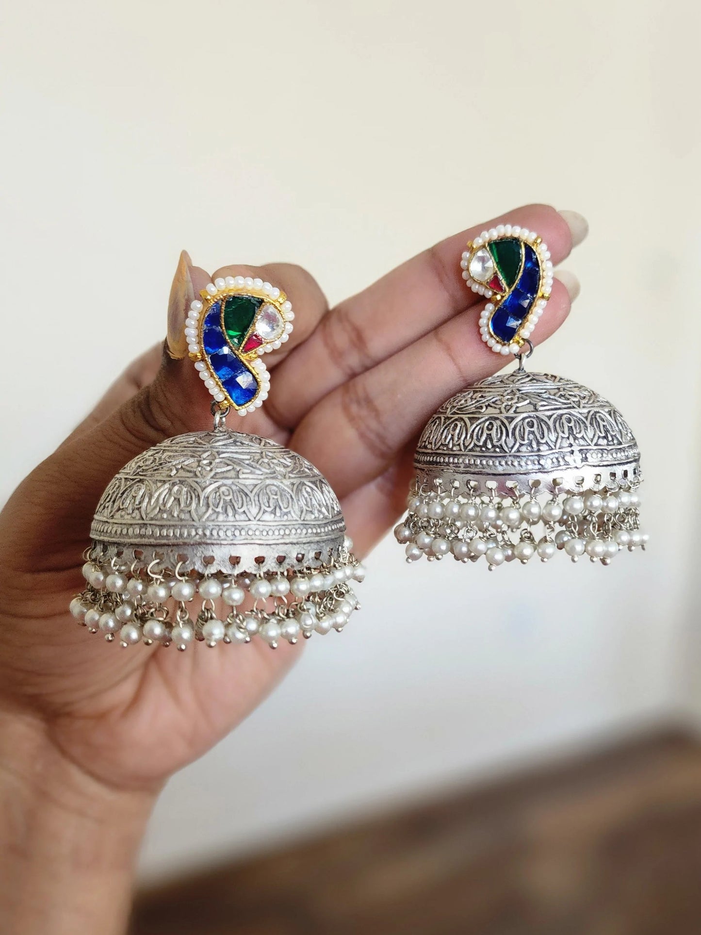 925 silver polish fusion jhumka earrings