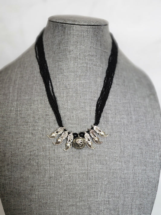 Oxidized black bead necklace set