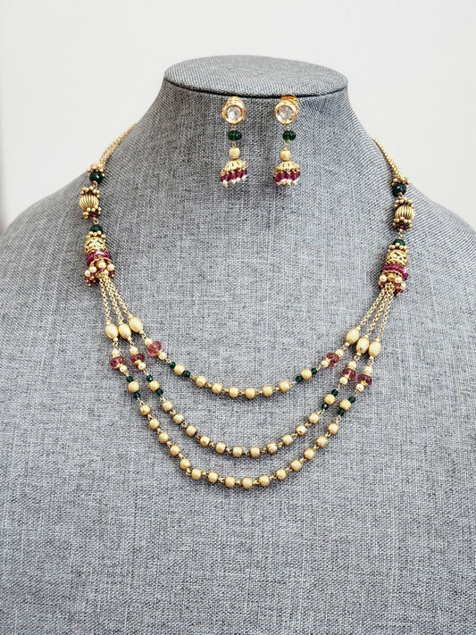 Layered goldplated statement necklace set