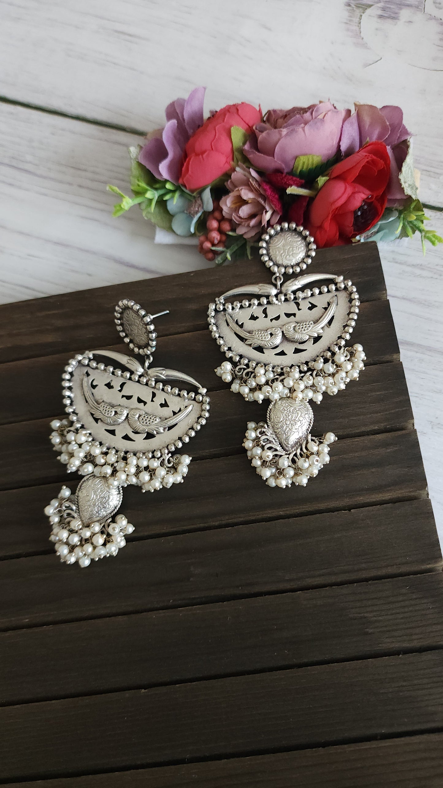 925 silver polish fusion jhumka earrings