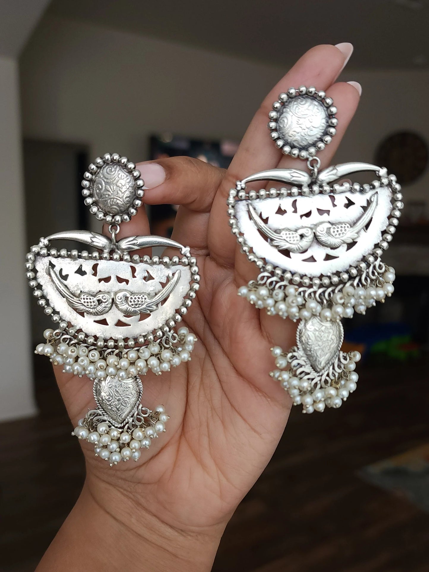 925 silver polish fusion jhumka earrings