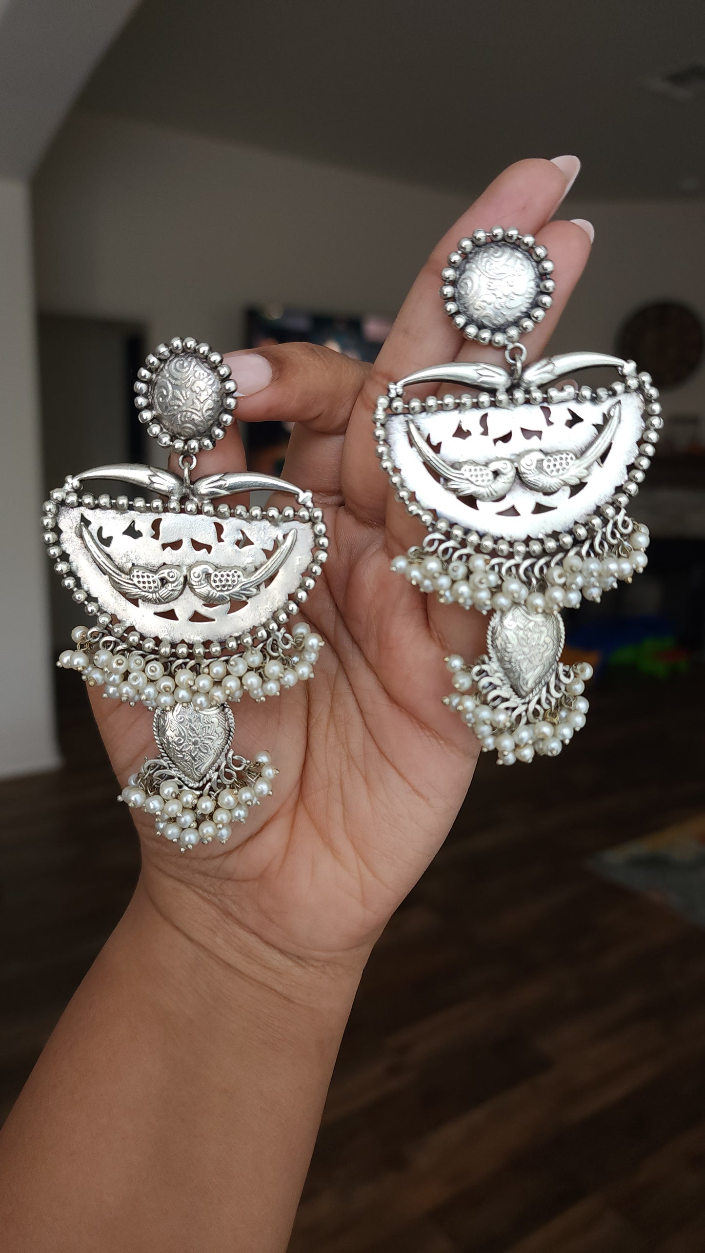 925 silver polish fusion jhumka earrings