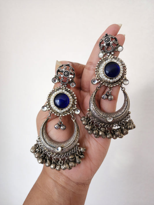 Rani silver alike fusion jhumka earrings