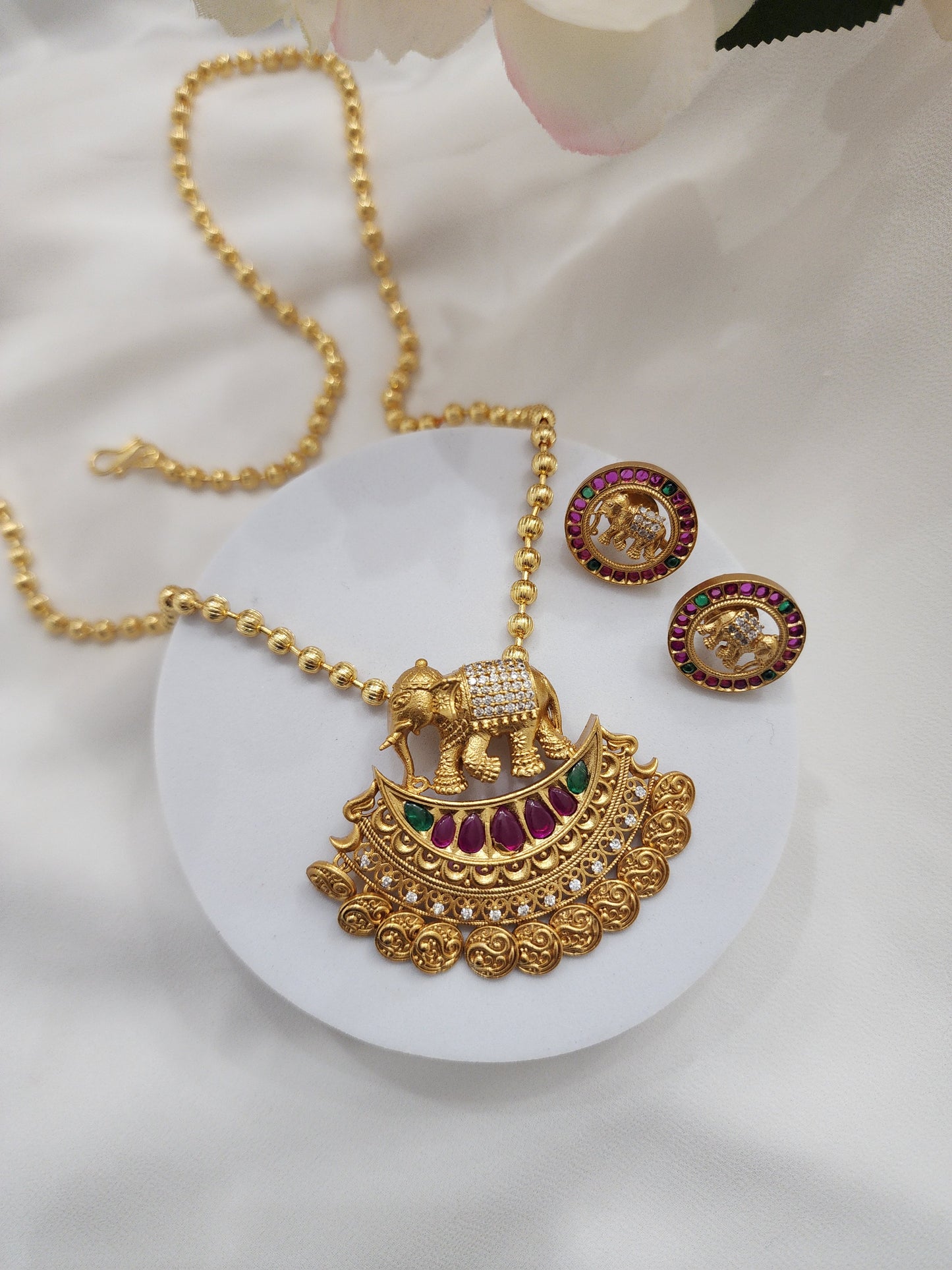 Elephant designer gold plated necklace set