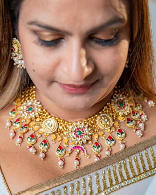 Anandhi pachi kundan necklace set