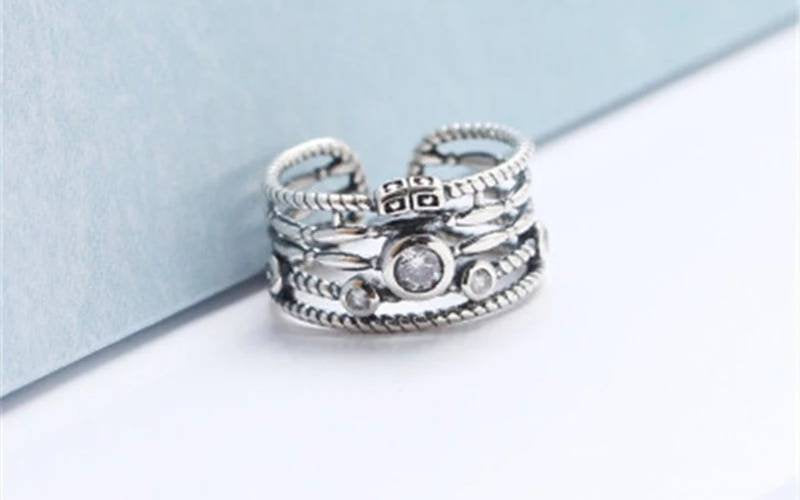 925 silver multi-layer adjustable ring