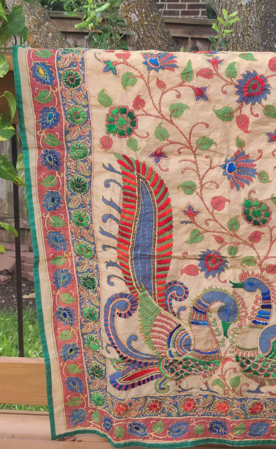 Madhubani dupatta phulkari dupatta hand embroidered dupatta kalamkari gift for her women gifts half white dupatta blue dupatta red dupatta